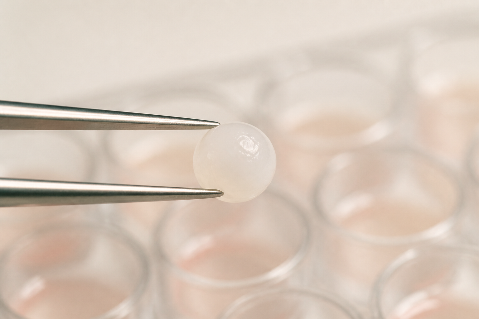 Cartilage microtissue held by fine tweezers